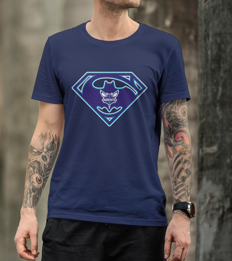 Charlotte Hornets Superman Batman Logo Fusion T-Shirt