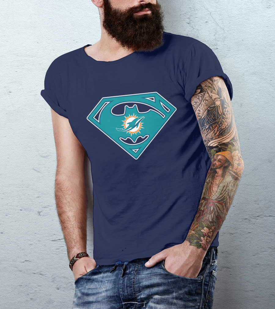 Miami Dolphins Superman Batman Logo Mashup T-Shirt