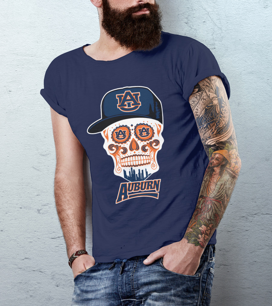 Auburn Tigers Skull With Au Logo And Cap T-Shirt