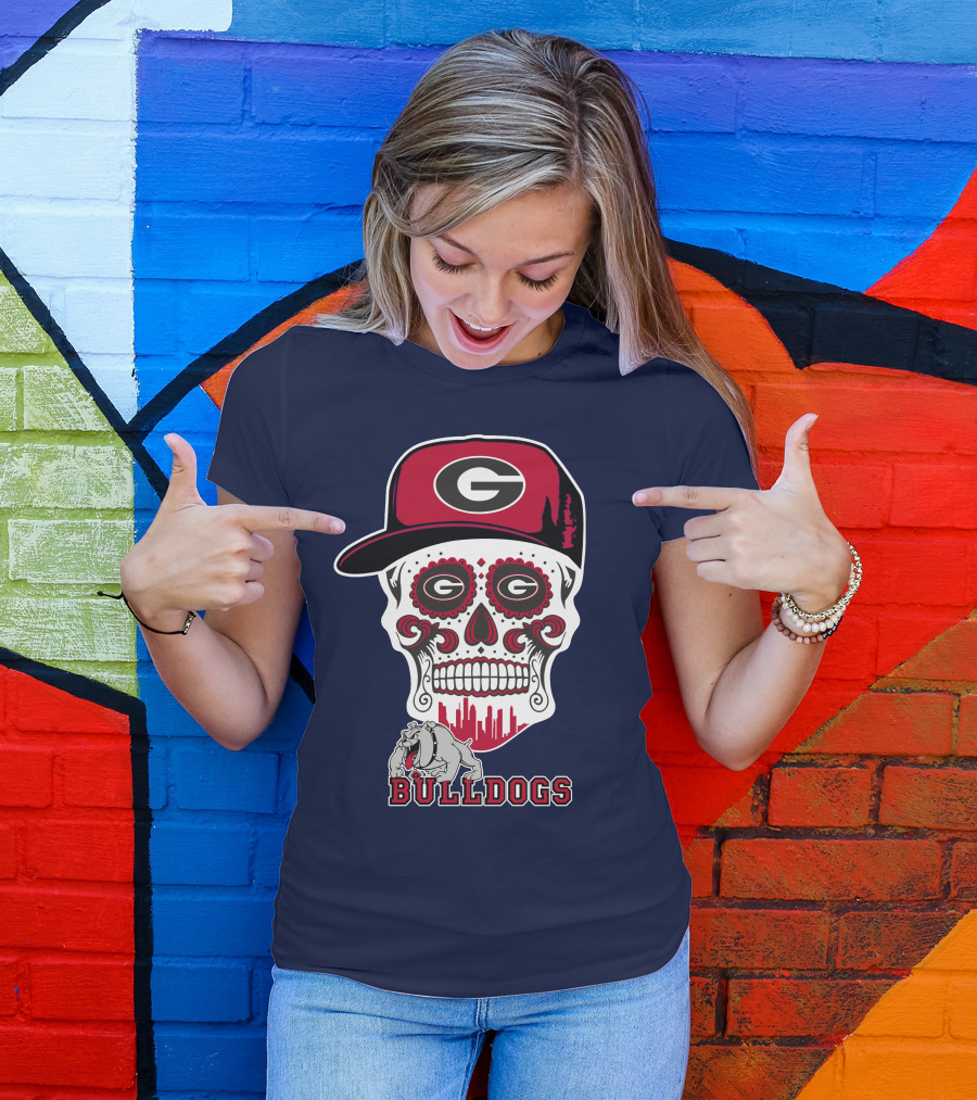 Georgia Bulldogs Skull Hat Design Funny T-Shirt