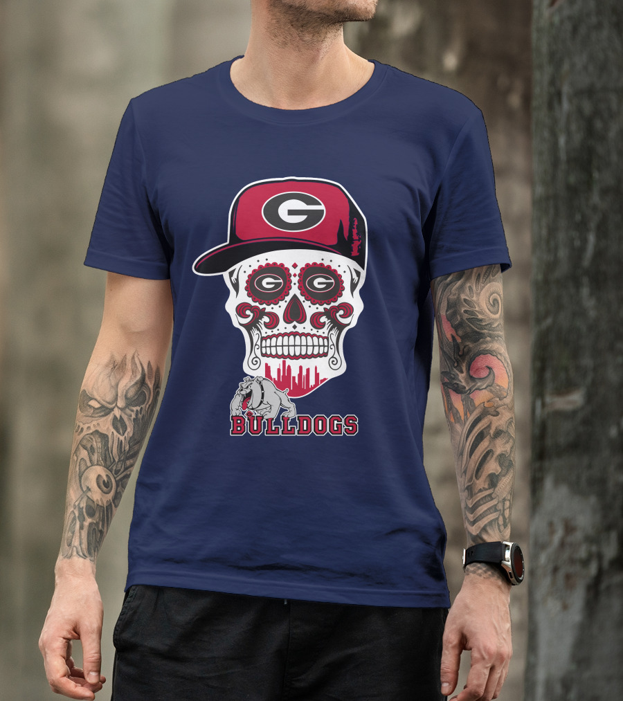 Georgia Bulldogs Skull Hat Design Funny T-Shirt