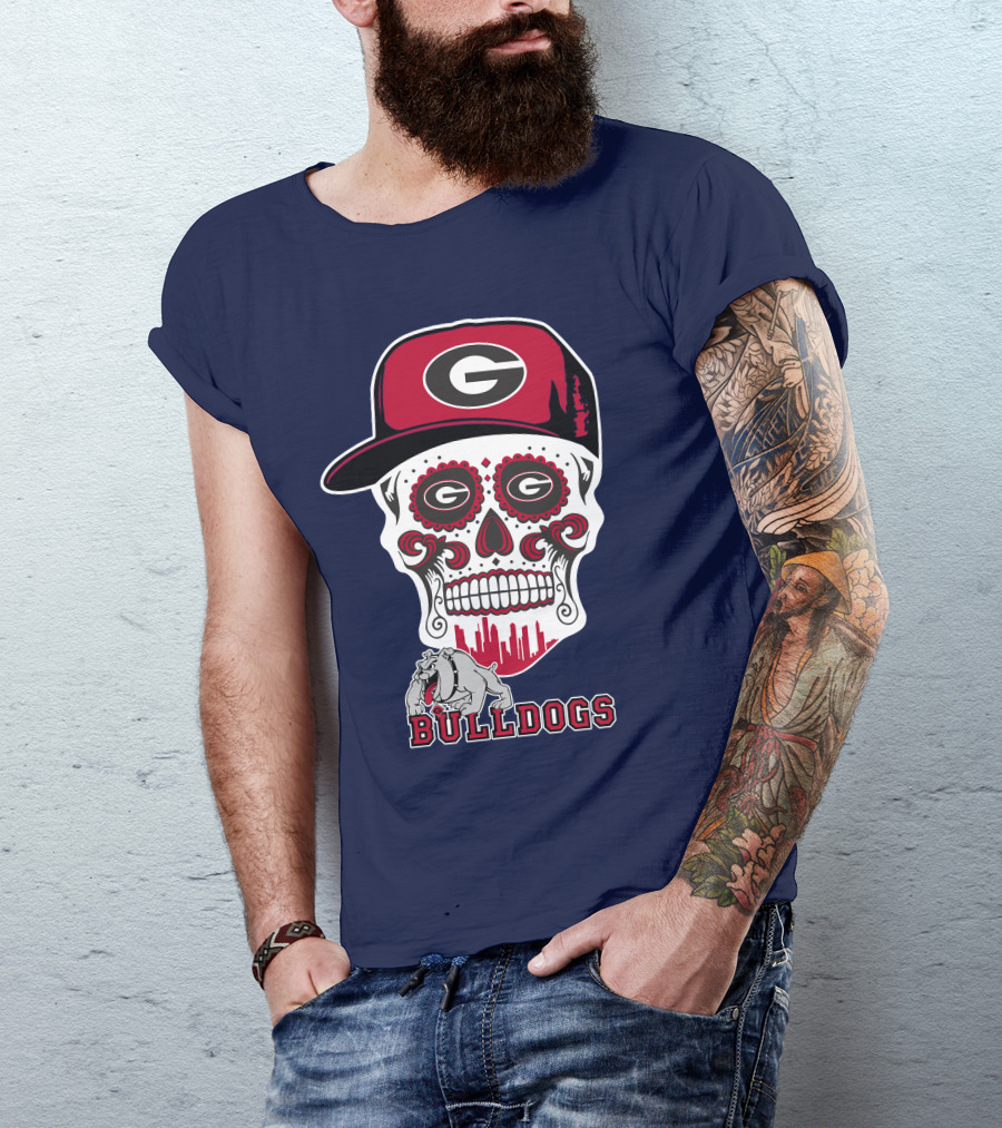 Georgia Bulldogs Skull Hat Design Funny T-Shirt