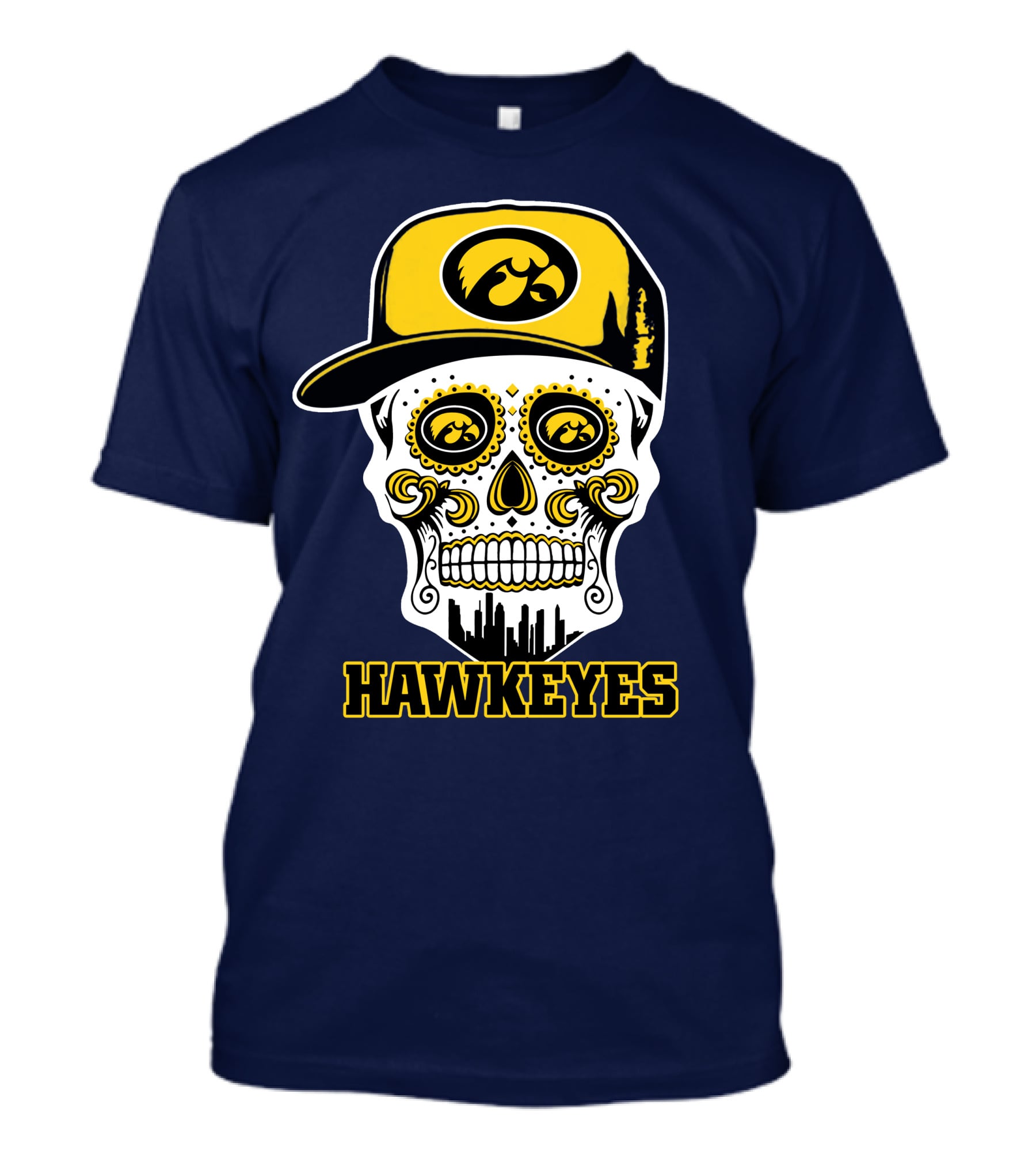 Iowa Hawkeyes Skull Cap Yellow Eyes T-Shirt