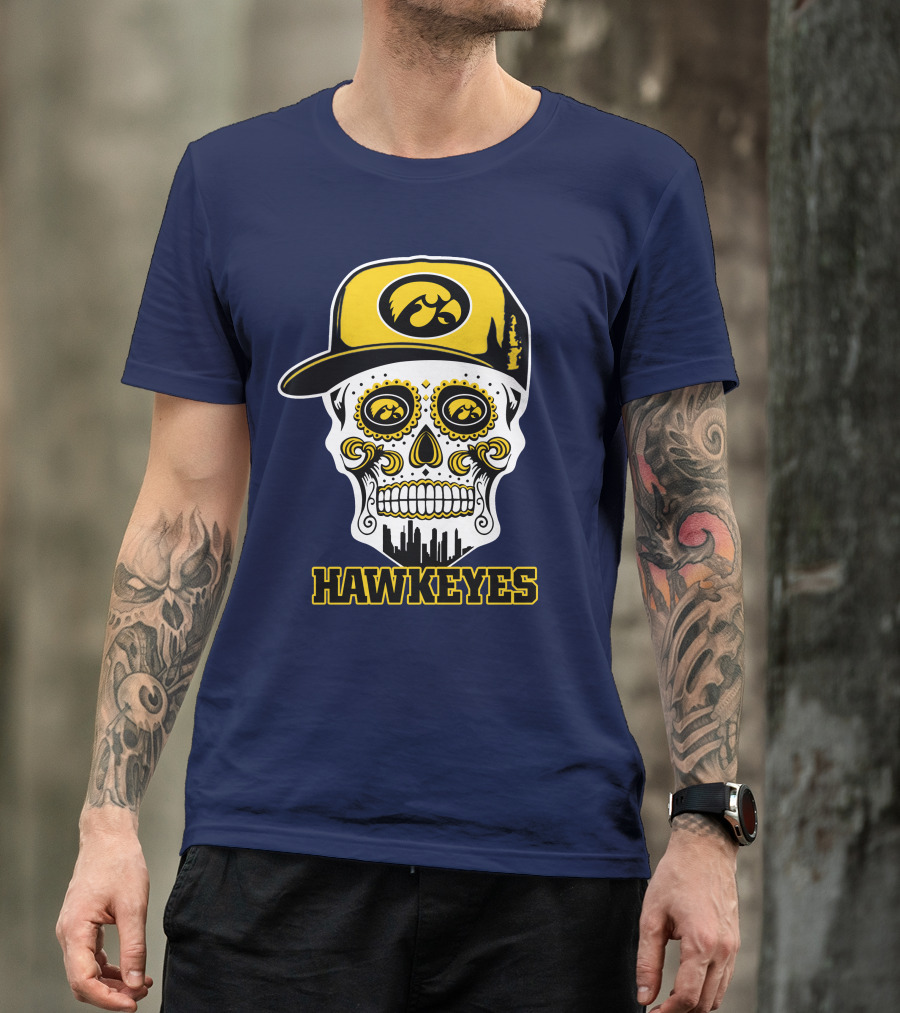 Iowa Hawkeyes Skull Cap Yellow Eyes T-Shirt