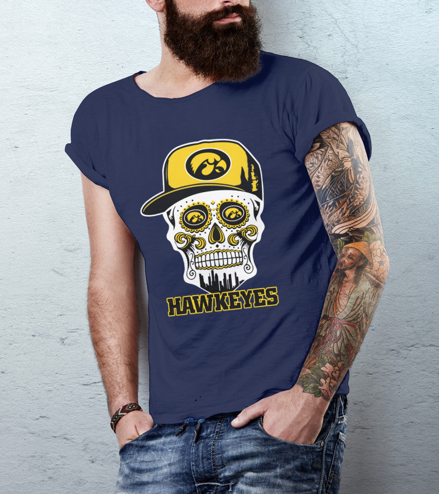 Iowa Hawkeyes Skull Cap Yellow Eyes T-Shirt
