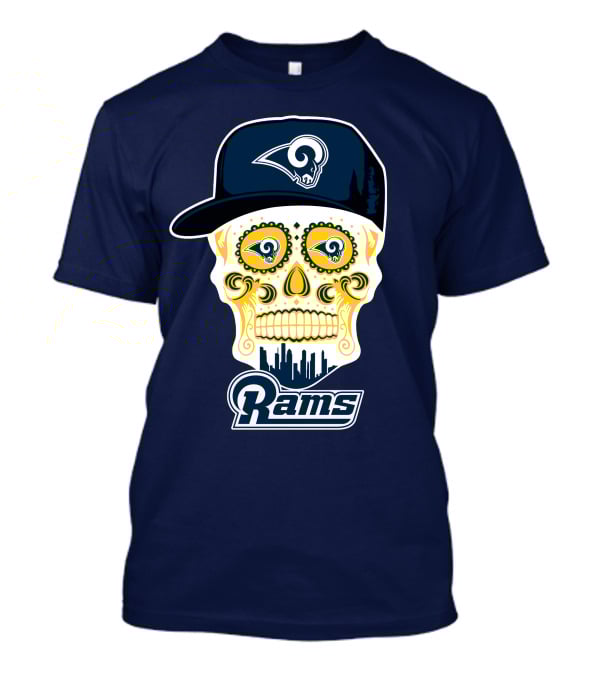Los Angeles Rams Skull Iconic Rams Logo In Cap Funny T-Shirt
