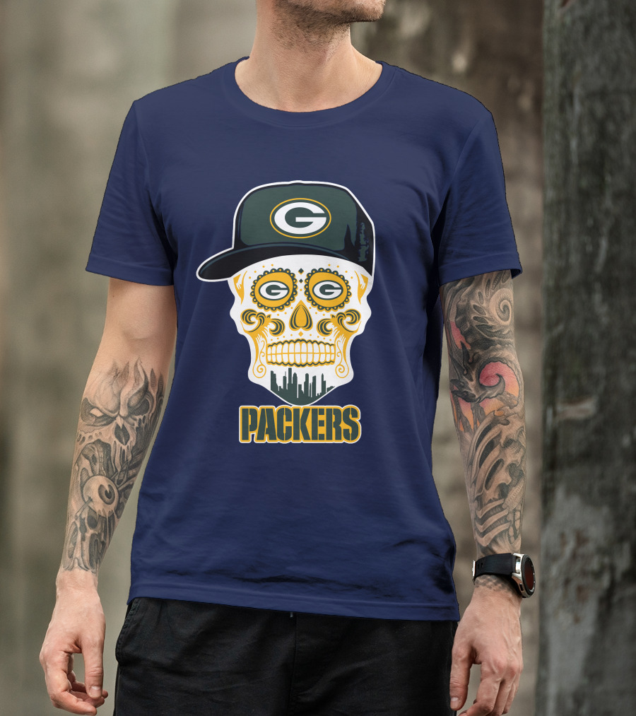 Green Bay Packers Skull Cityscape Hat T-Shirt