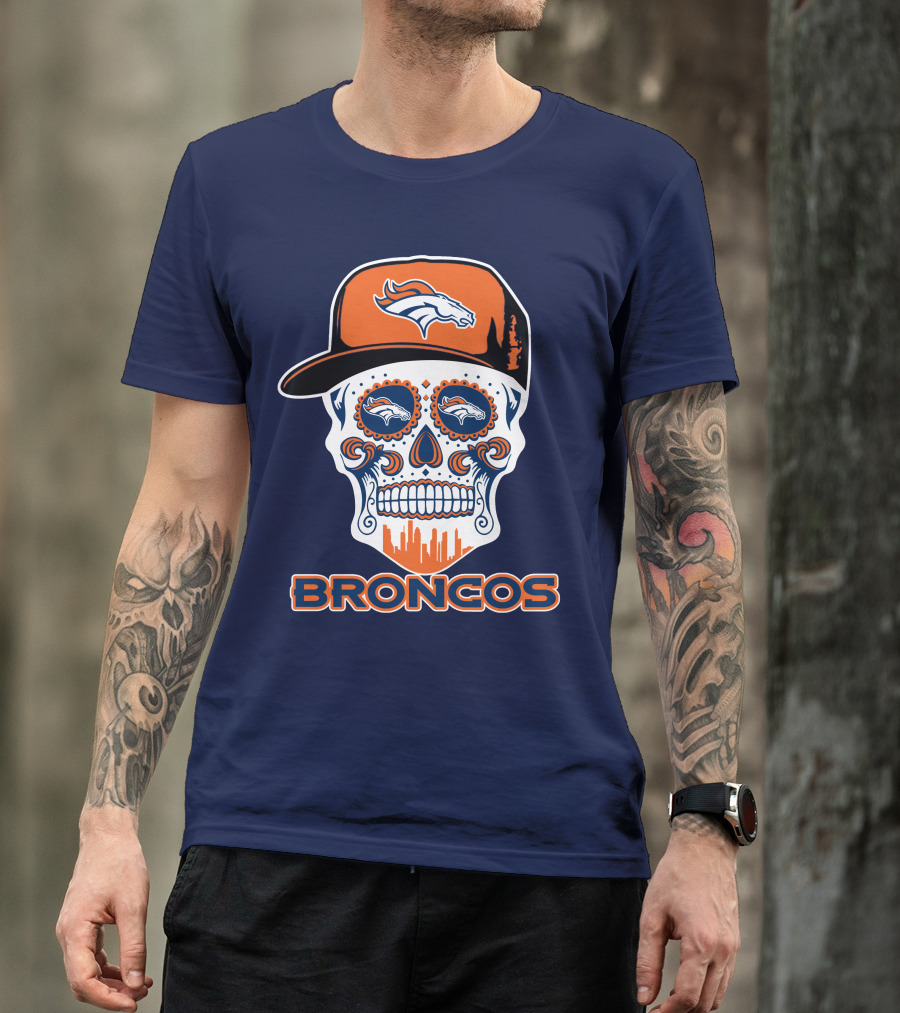 Denver Broncos Skull Funny Sugar Skull Face Cap T-Shirt