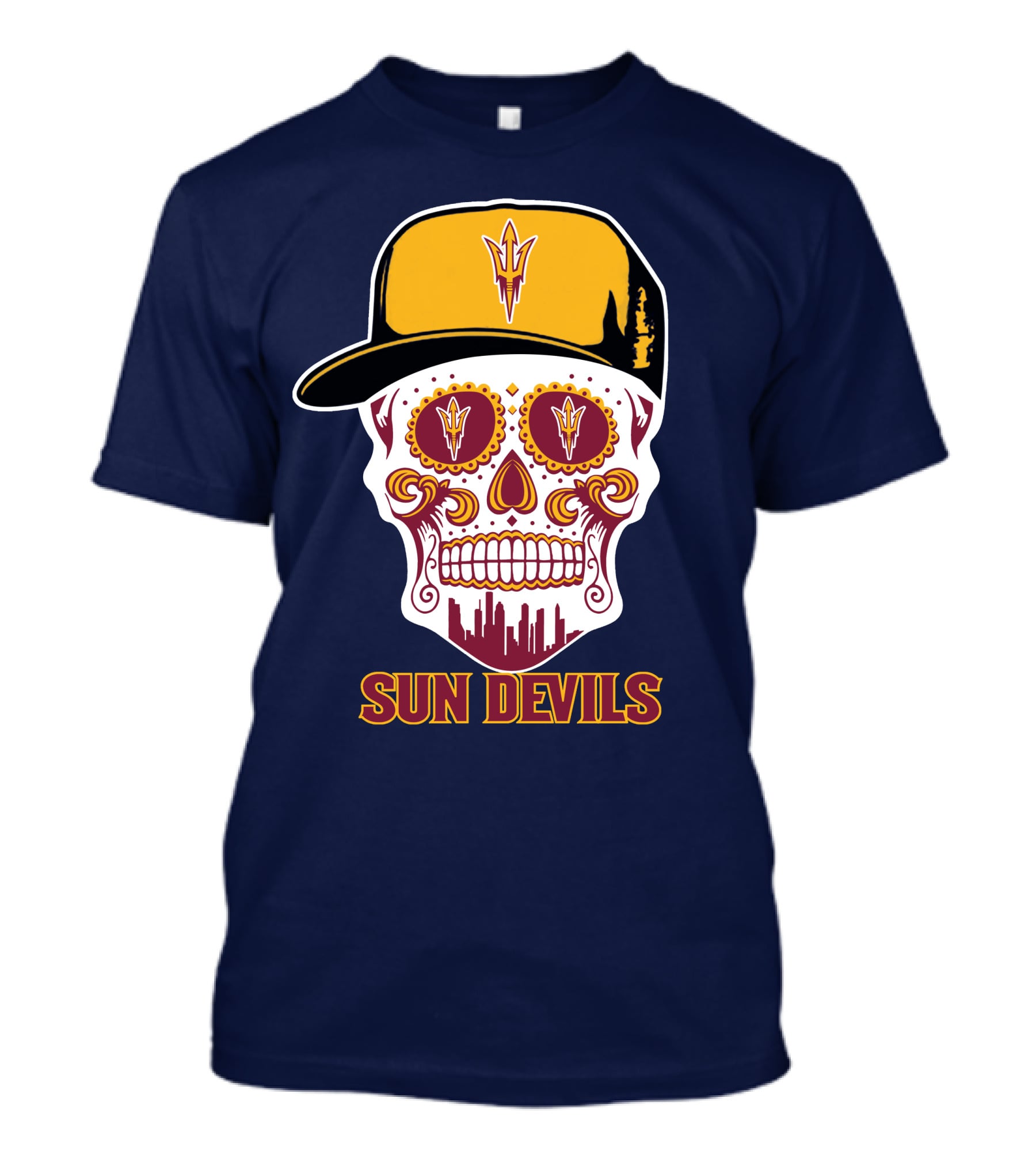 Sun Devils Sugar Skull With Arizona State Emblem Baseball Cap T-Shirt