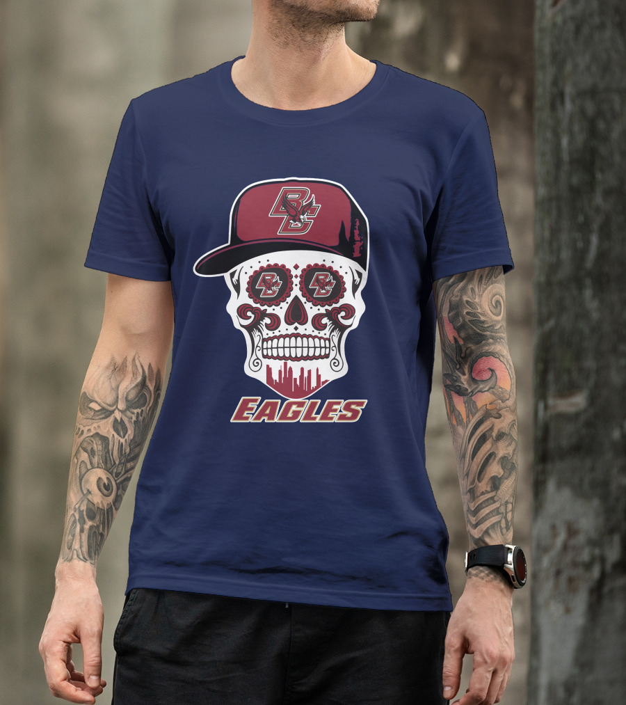 Bc Eagles Skull Emblem With Cap T-Shirt
