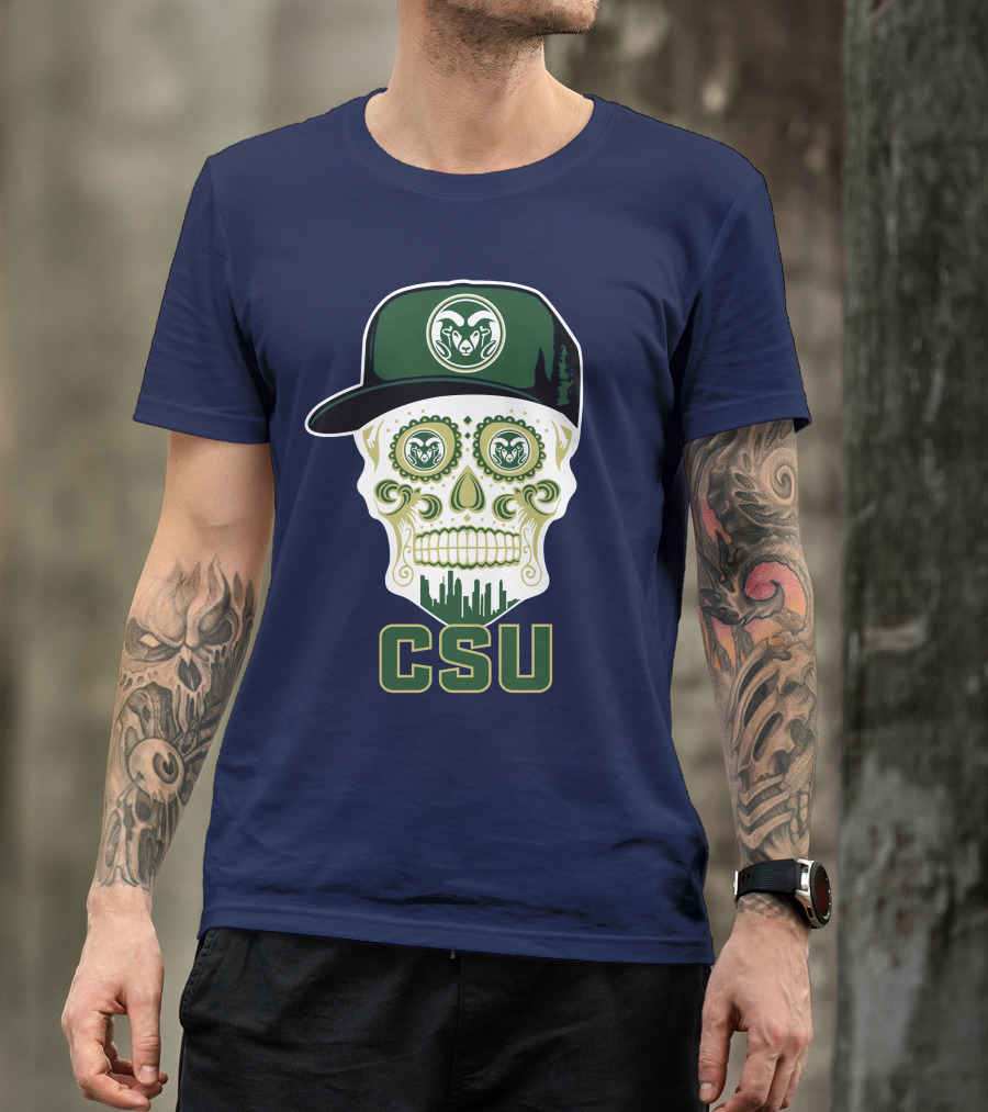 Csu Rams Sugar Skull With Cap T-Shirt