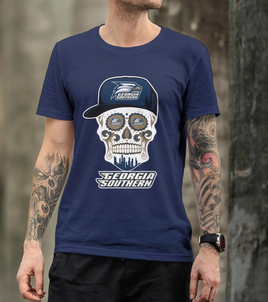Georgia Southern Eagles Skull With Cap And Logo Elements T-Shirt