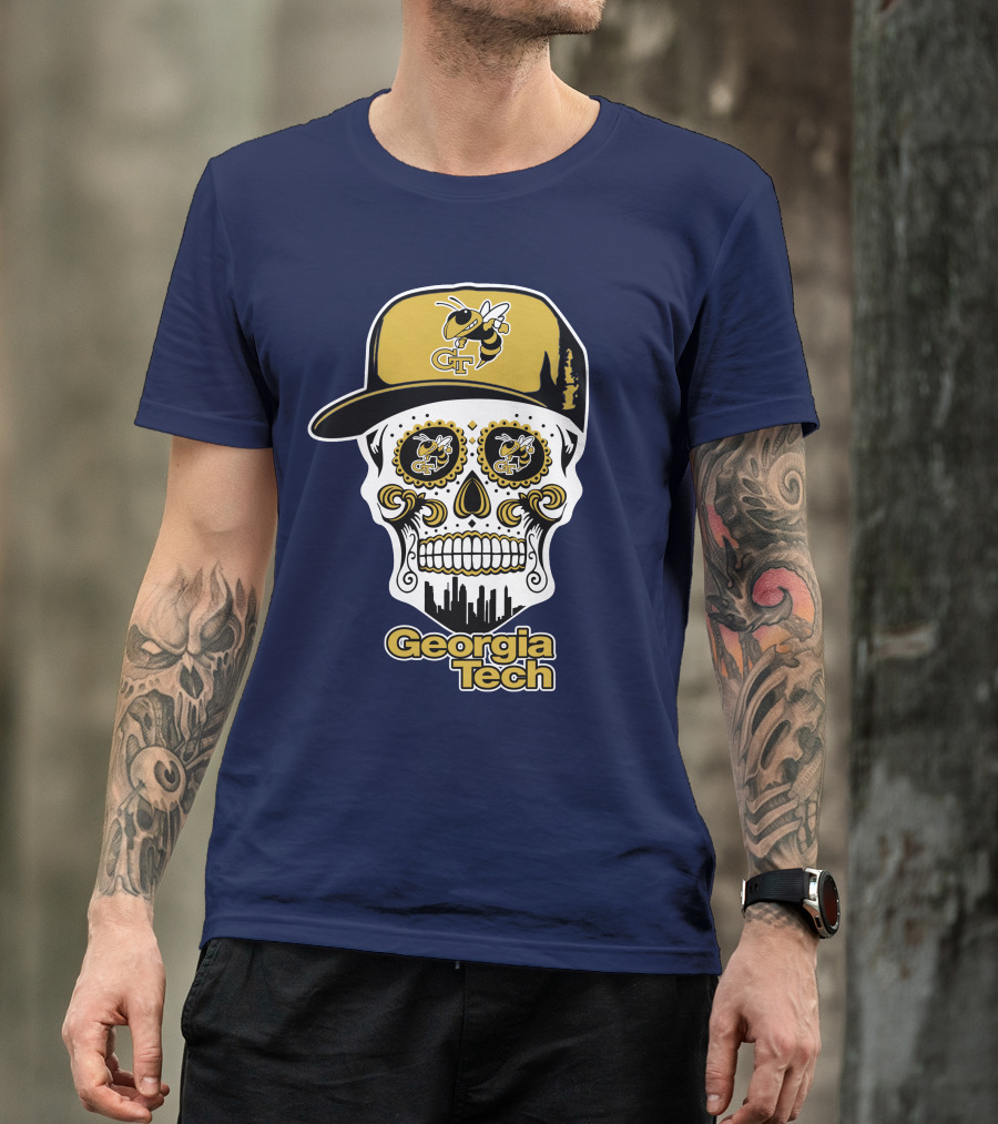Georgia Tech Yellow Jackets Skull With Cap T-Shirt