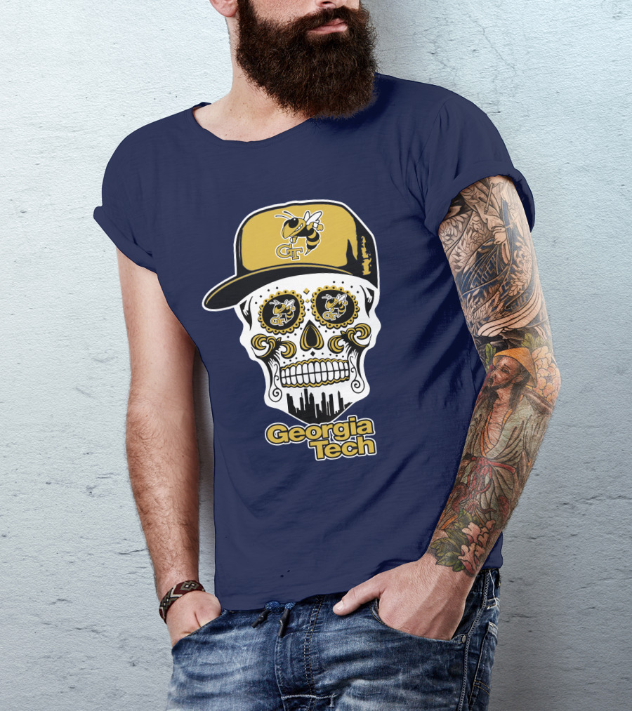 Georgia Tech Yellow Jackets Skull With Cap T-Shirt