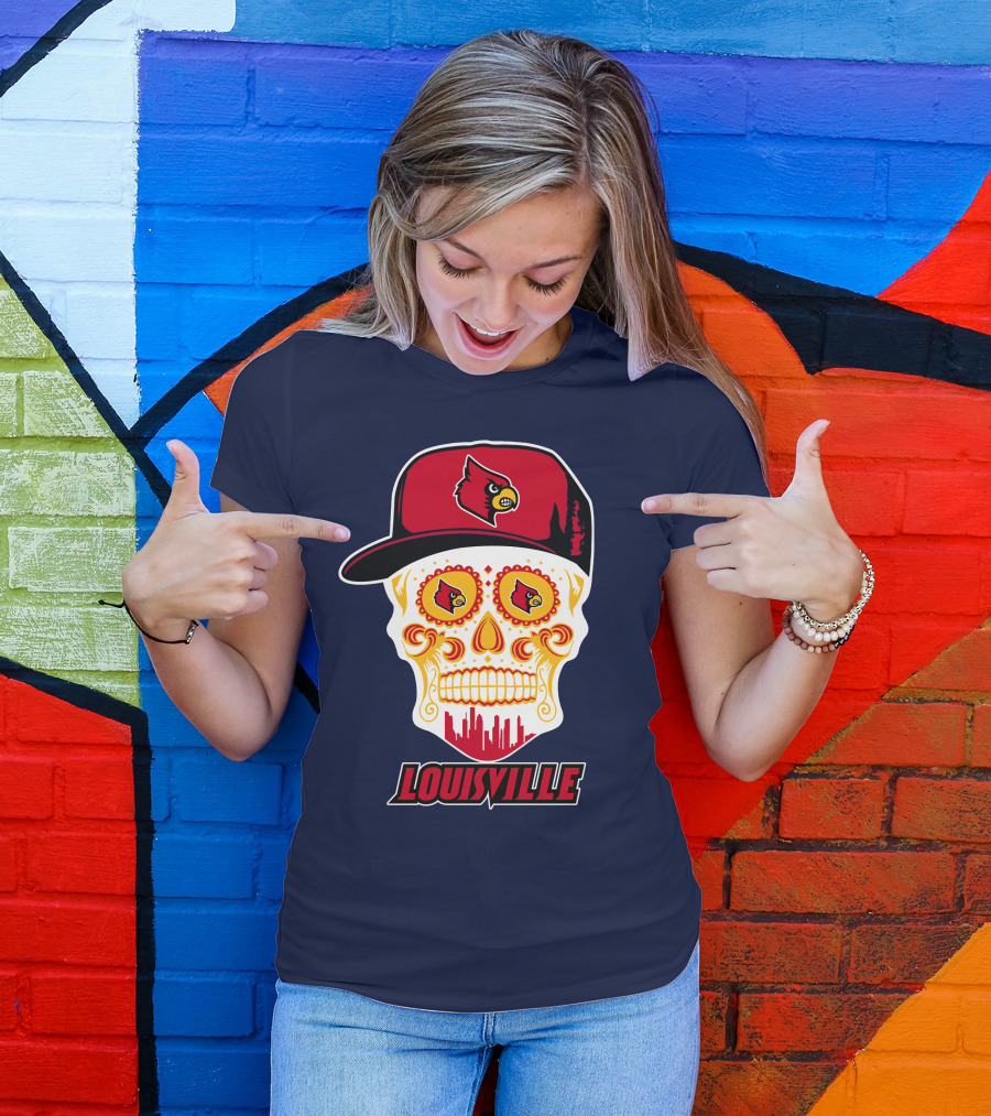 Louisville Cardinals Sugar Skull Cap T-Shirt