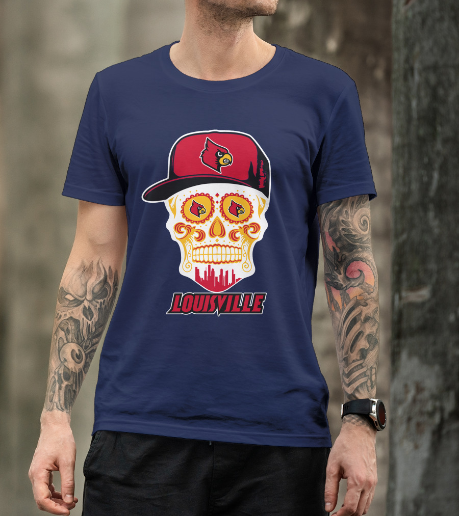 Louisville Cardinals Sugar Skull Cap T-Shirt