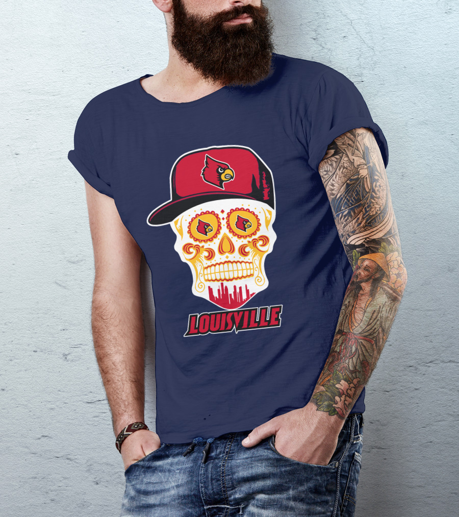 Louisville Cardinals Sugar Skull Cap T-Shirt