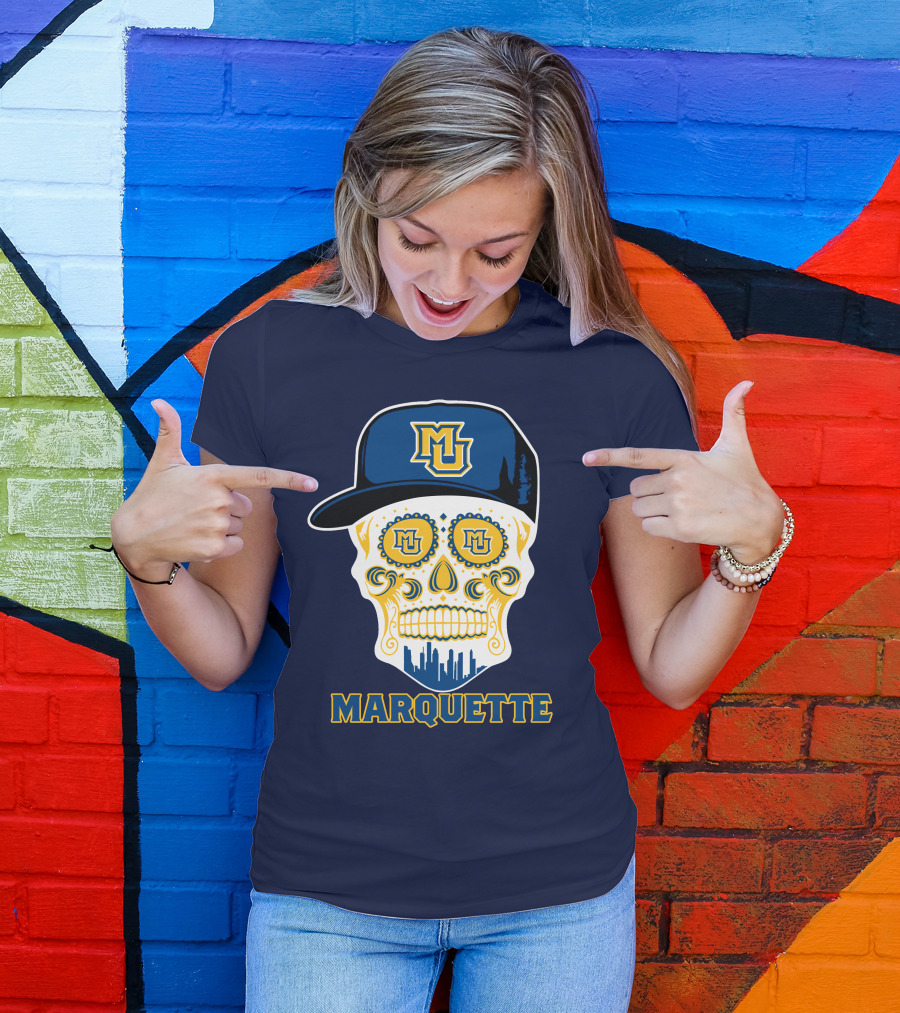 Marquette Golden Eagles Sugar Skull Mu Cap T-Shirt