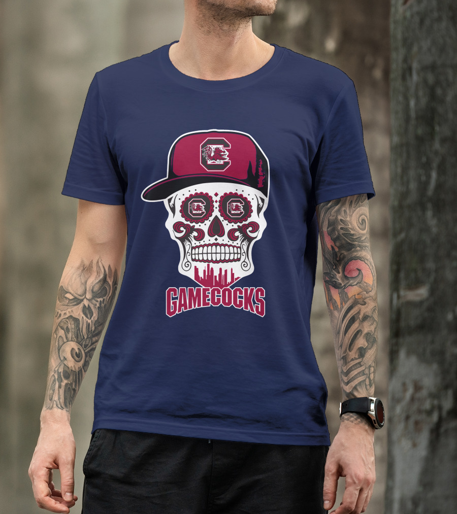 South Carolina Gamecocks Skull Design With Hat And Icons T-Shirt