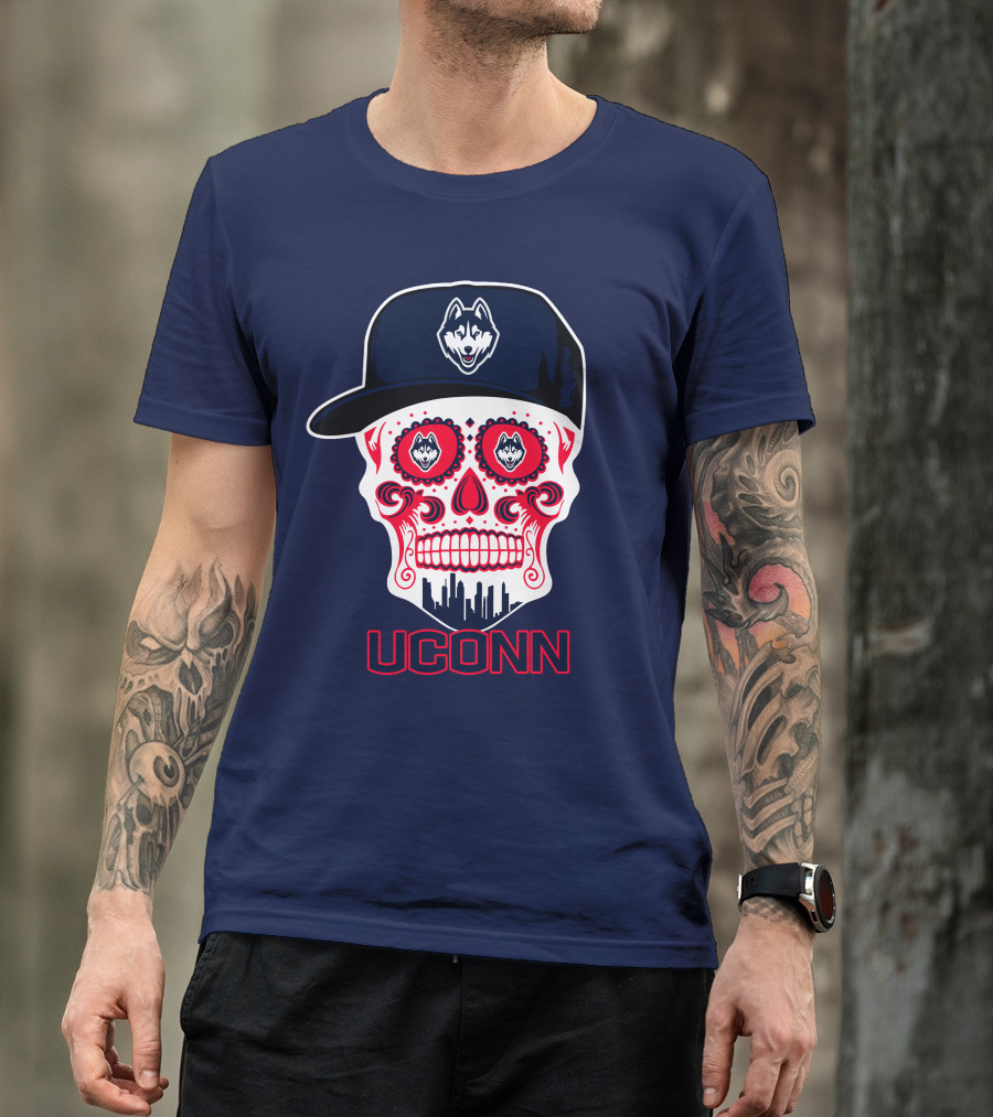 Uconn Huskies Sugar Skull With Hat T-Shirt