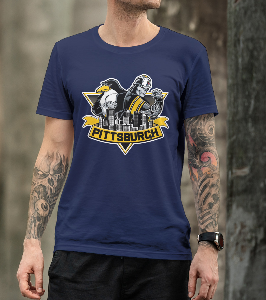 Pittsburgh Steelers Penguins Fusion Skyline T-Shirt
