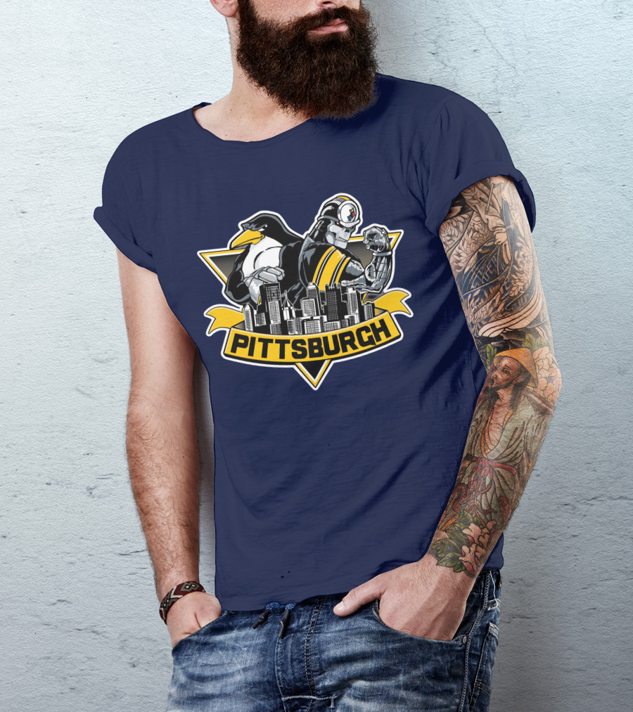 Pittsburgh Steelers Penguins Fusion Skyline T-Shirt
