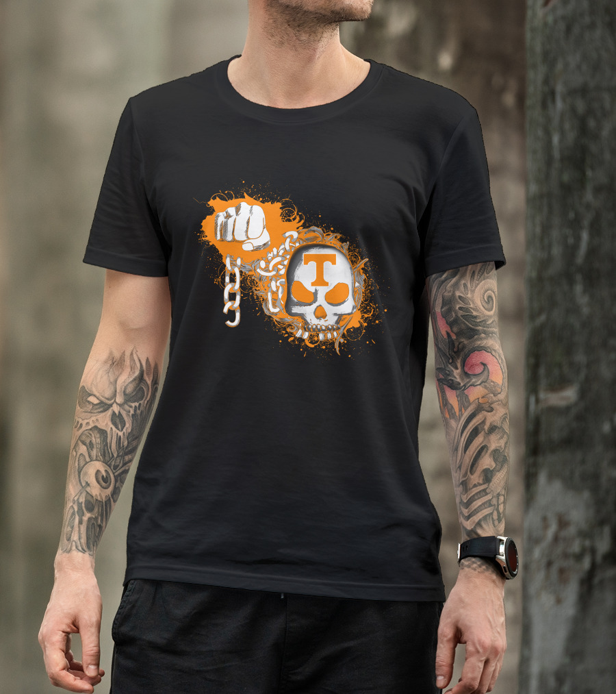Tennessee Volunteers Skull T Logo Chain Fist Orange Splatter T-Shirt
