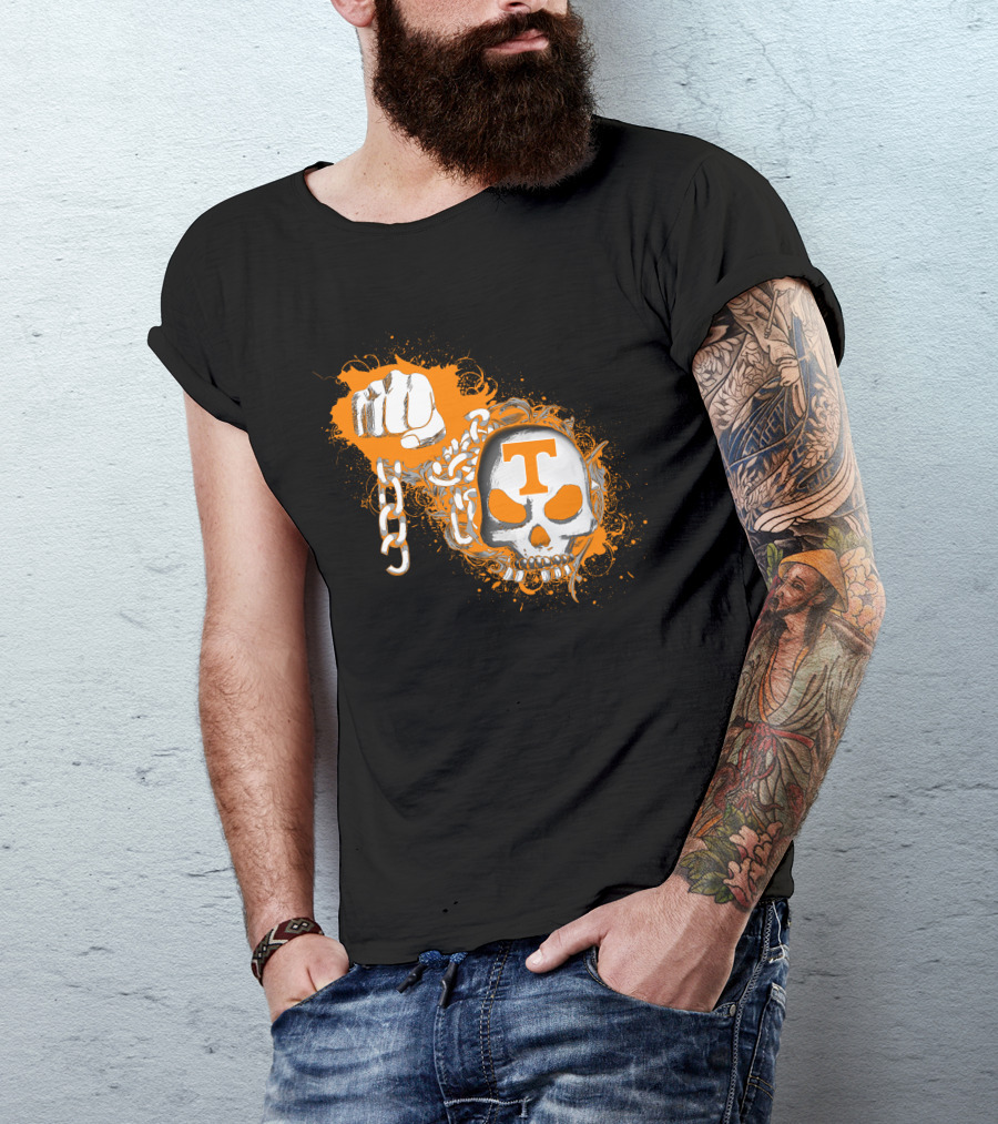 Tennessee Volunteers Skull T Logo Chain Fist Orange Splatter T-Shirt