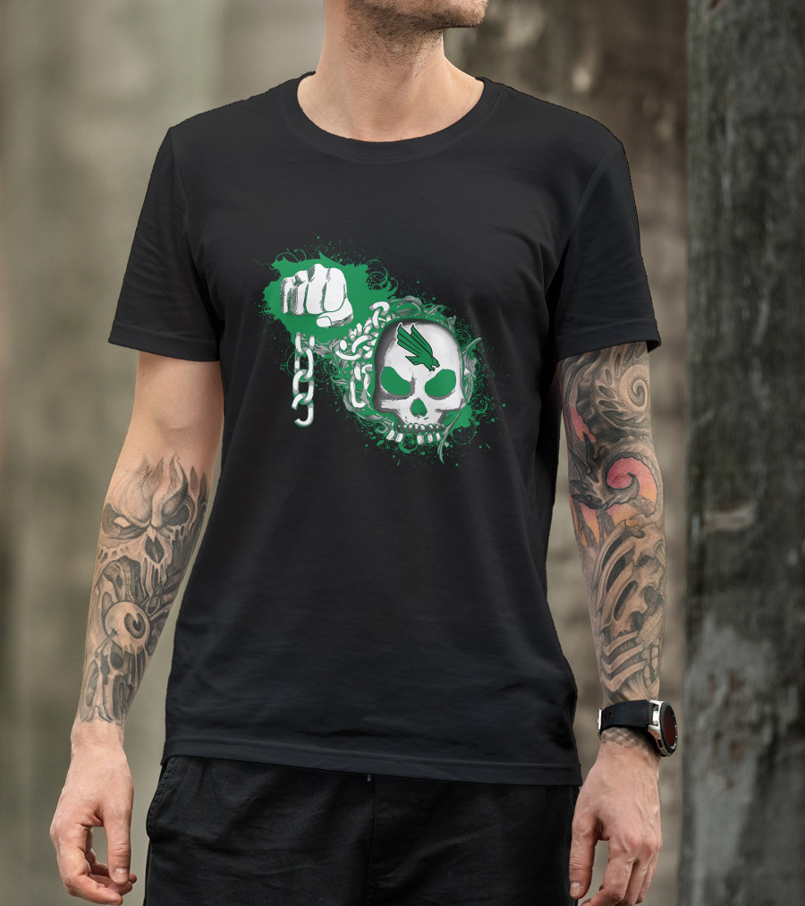 North Texas Mean Green Skull Fist And Chains T-Shirt