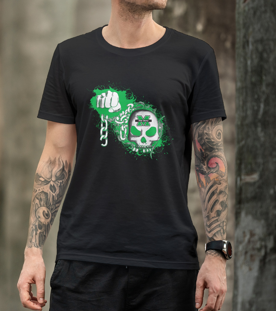 Marshall Thundering Herd Skull And Fist With Chains T-Shirt