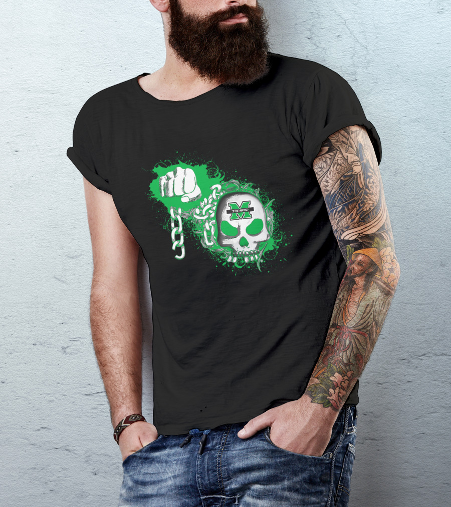 Marshall Thundering Herd Skull And Fist With Chains T-Shirt