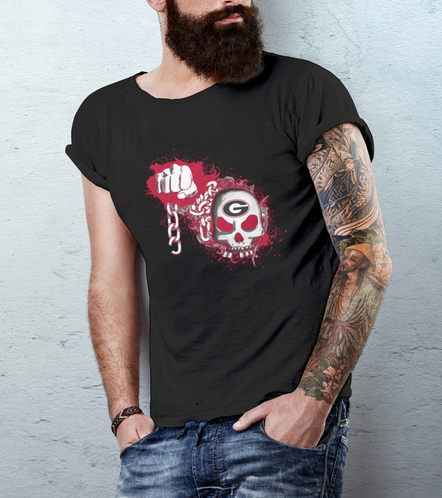 Georgia Bulldogs Skull Fist Chain T-Shirt