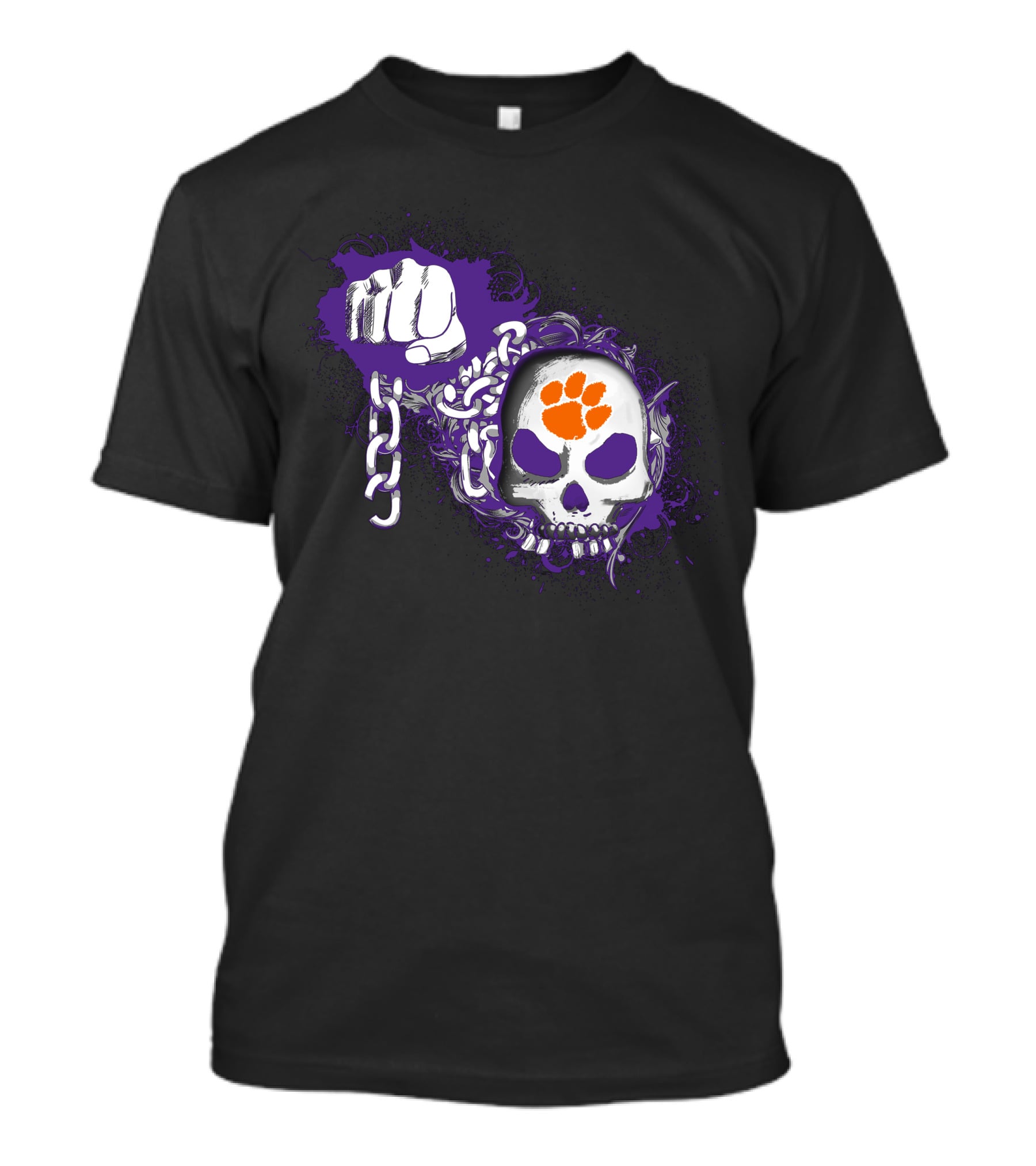 Clemson Tigers Skull And Chains With Paw Print T-Shirt