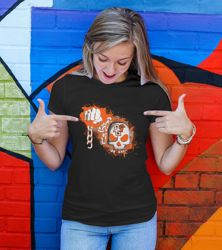 Bowling Green Falcons Skull Logo And Chain Fist T-Shirt