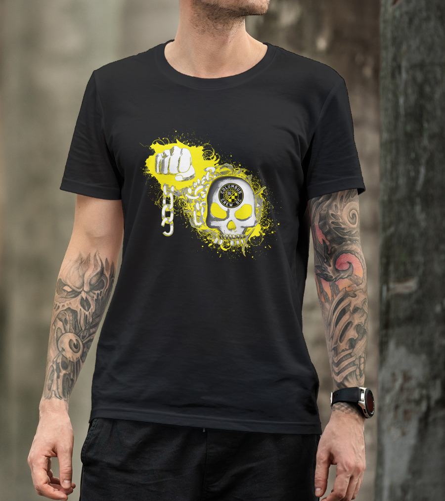 Columbus Crew Sc Skull Fist Chain Yellow Burst T-Shirt