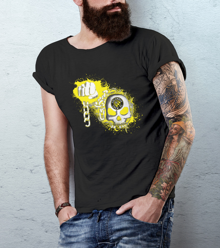 Columbus Crew Sc Skull Fist Chain Yellow Burst T-Shirt
