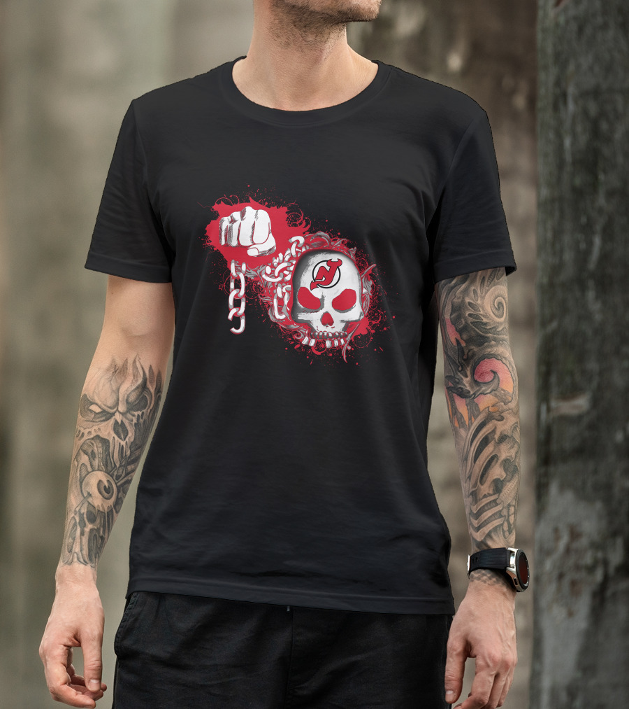 New Jersey Devils Skull And Chain Fist T-Shirt