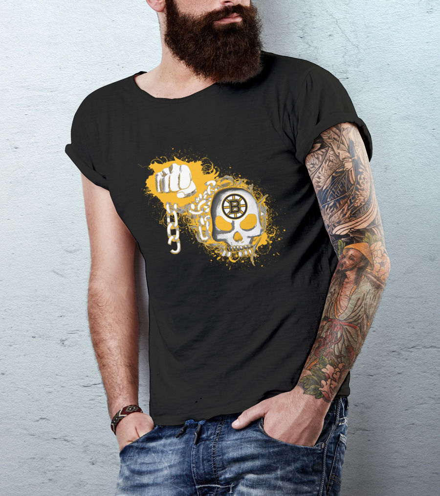 Boston Bruins Skull And Fist With Chains T-Shirt