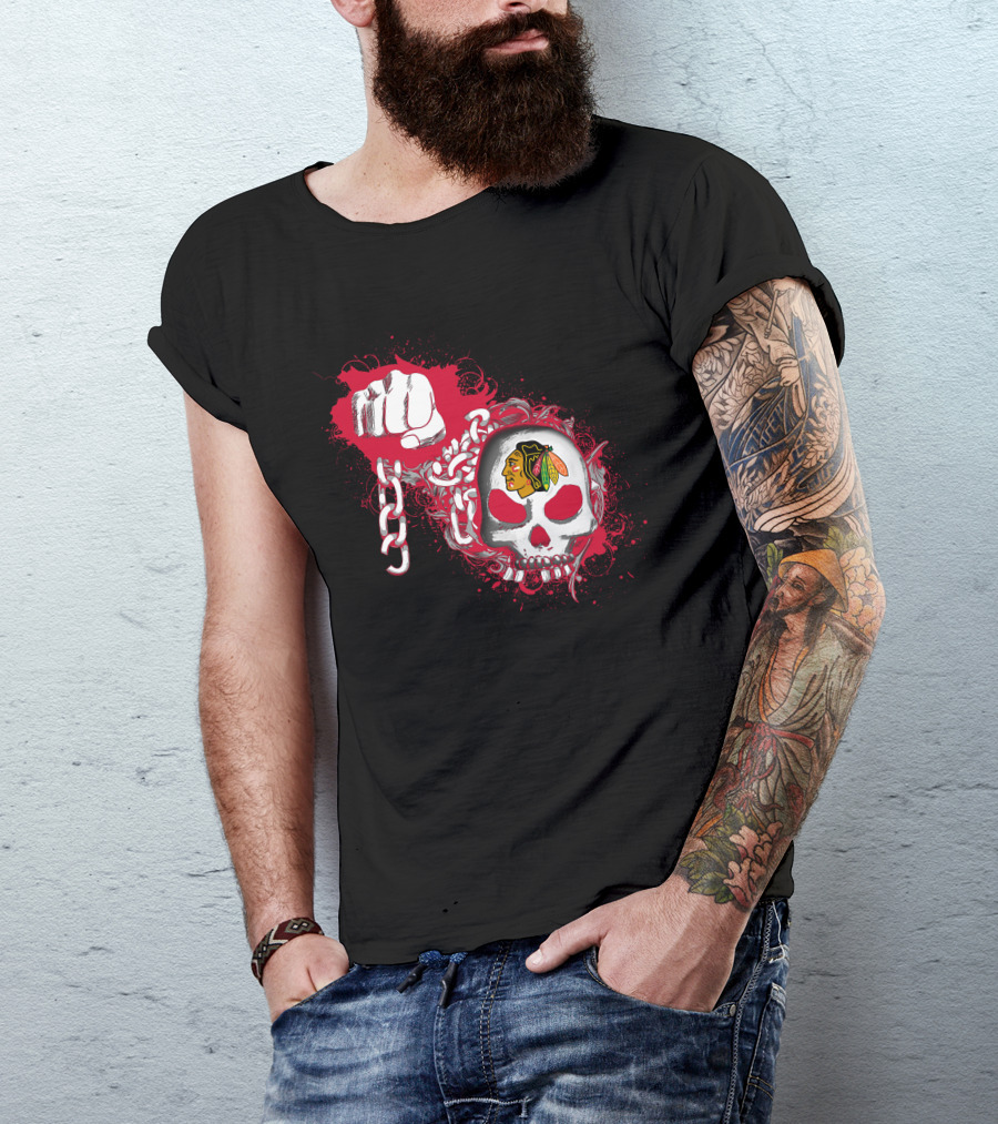Chicago Blackhawks Skull And Chain Fist T-Shirt