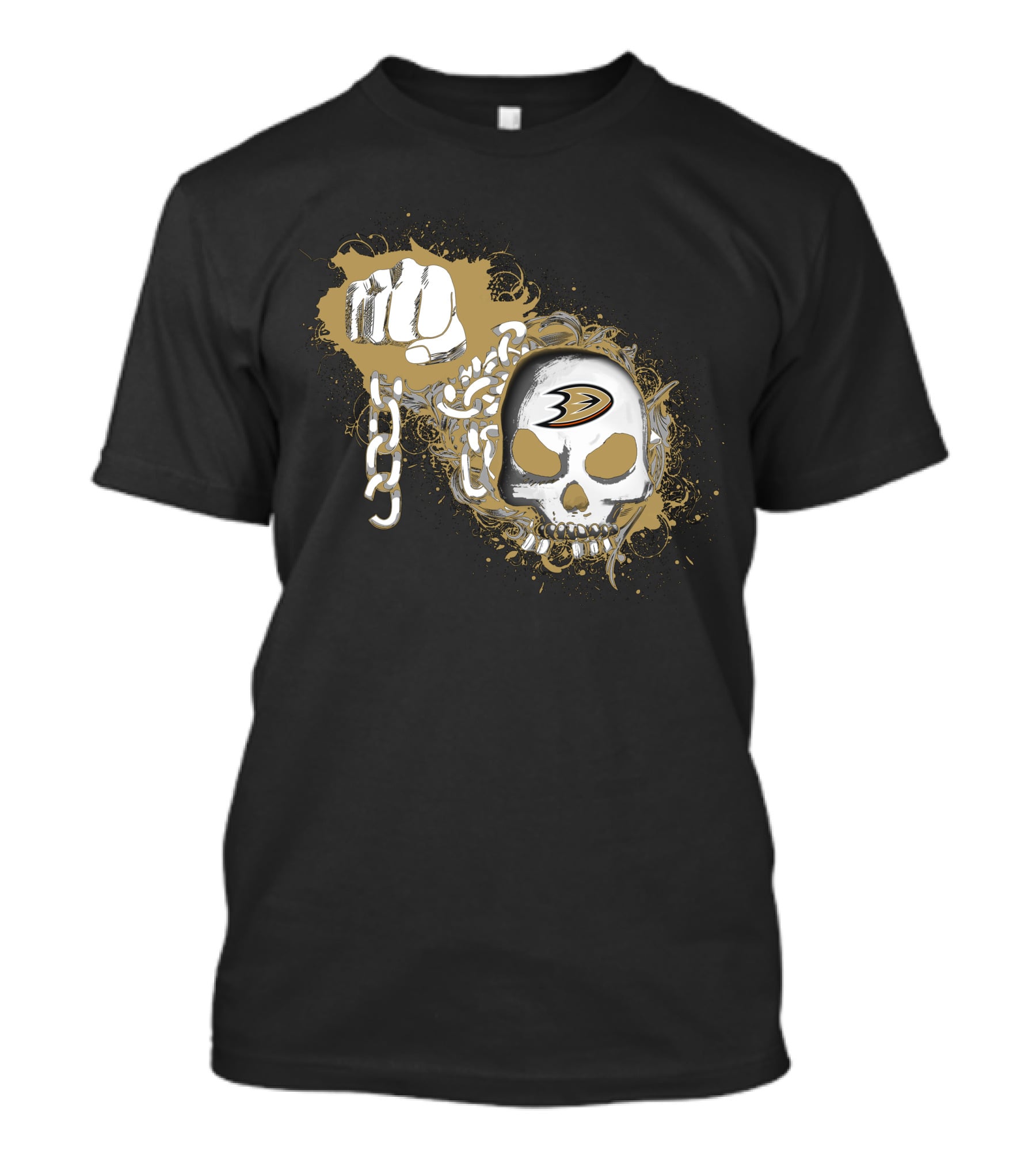 Anaheim Ducks Skull Fist Chain T-Shirt