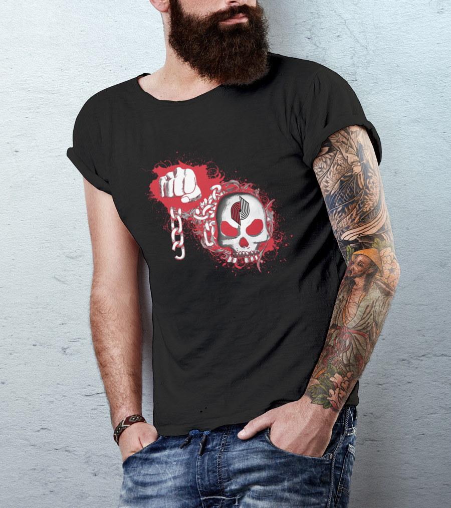 Portland Trail Blazers Skull Fist Chains T-Shirt