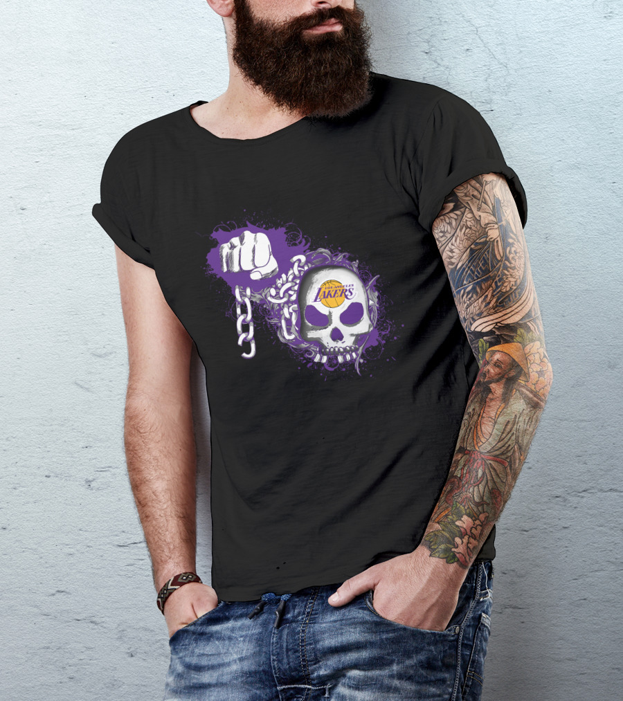 Los Angeles Lakers Skull And Chains Fist T-Shirt