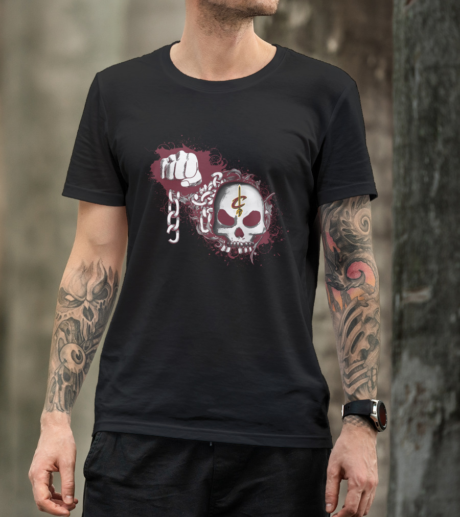 Cleveland Cavaliers Skull With Chains And Fist On Dark T-Shirt