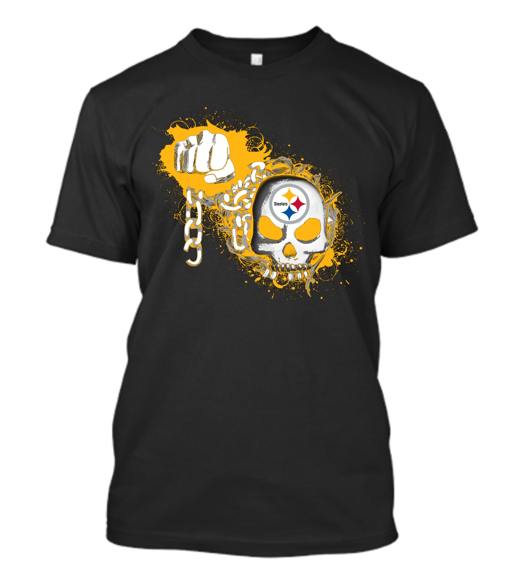 Pittsburgh Steelers Skull Fist Chain T-Shirt