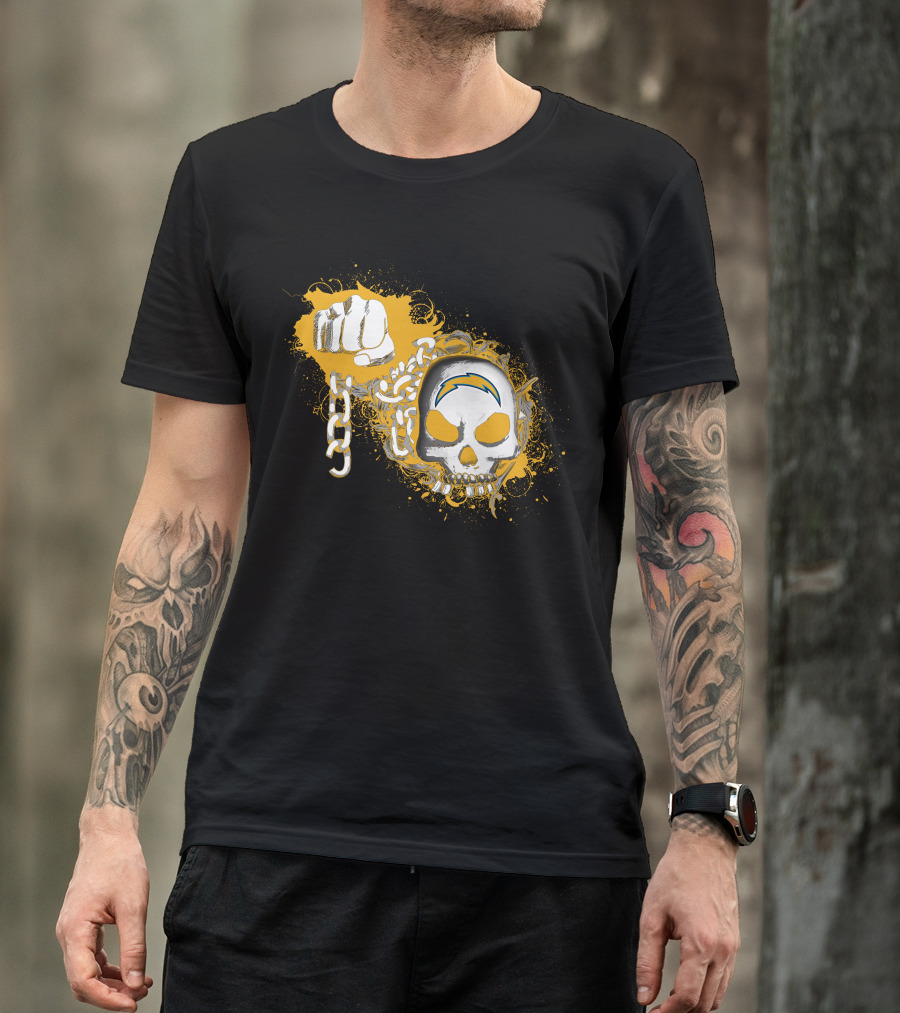 Los Angeles Chargers Skull And Fist With Lightning Bolt T-Shirt