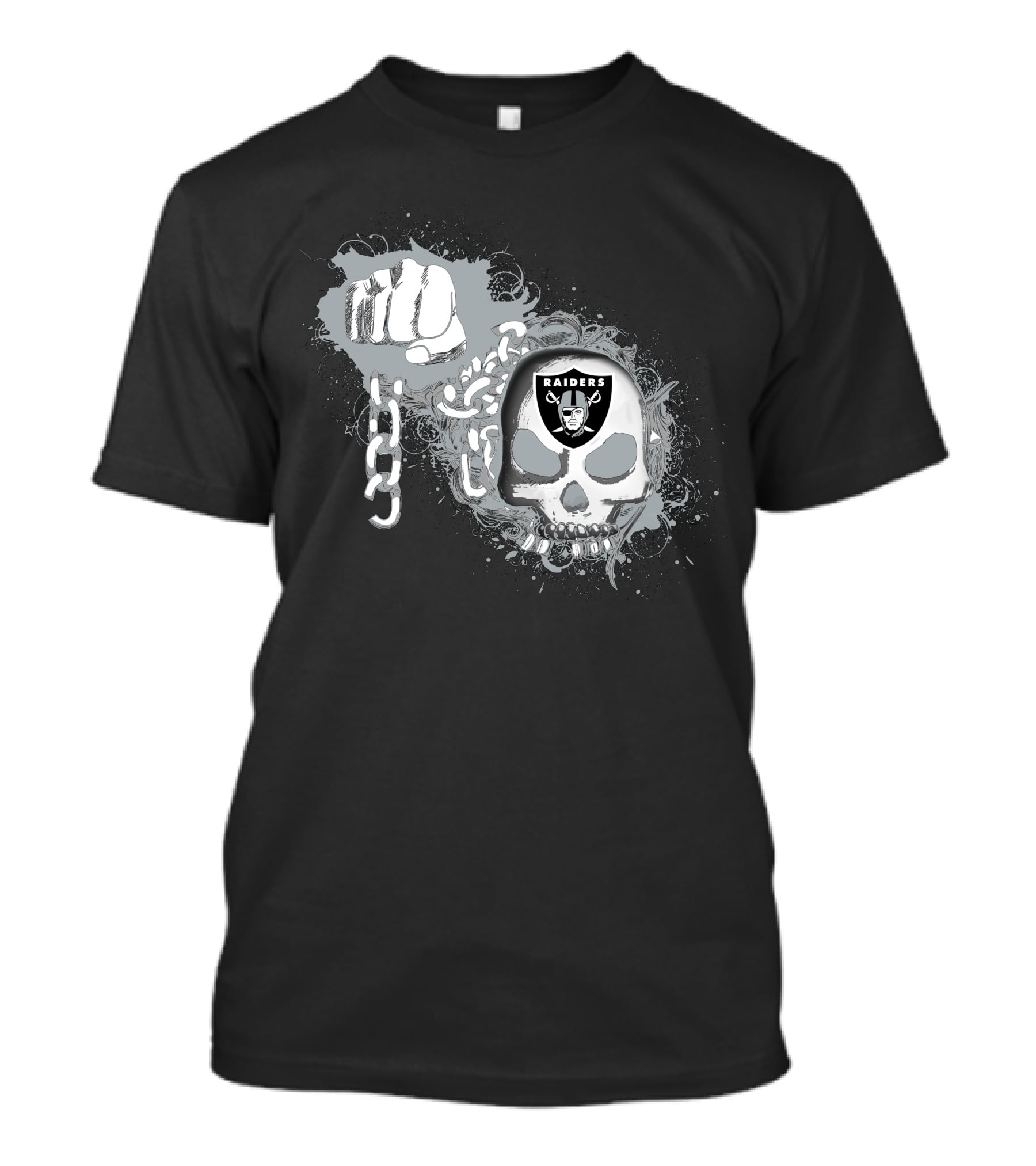 Las Vegas Raiders Skull And Fist Graphic With Chains T-Shirt