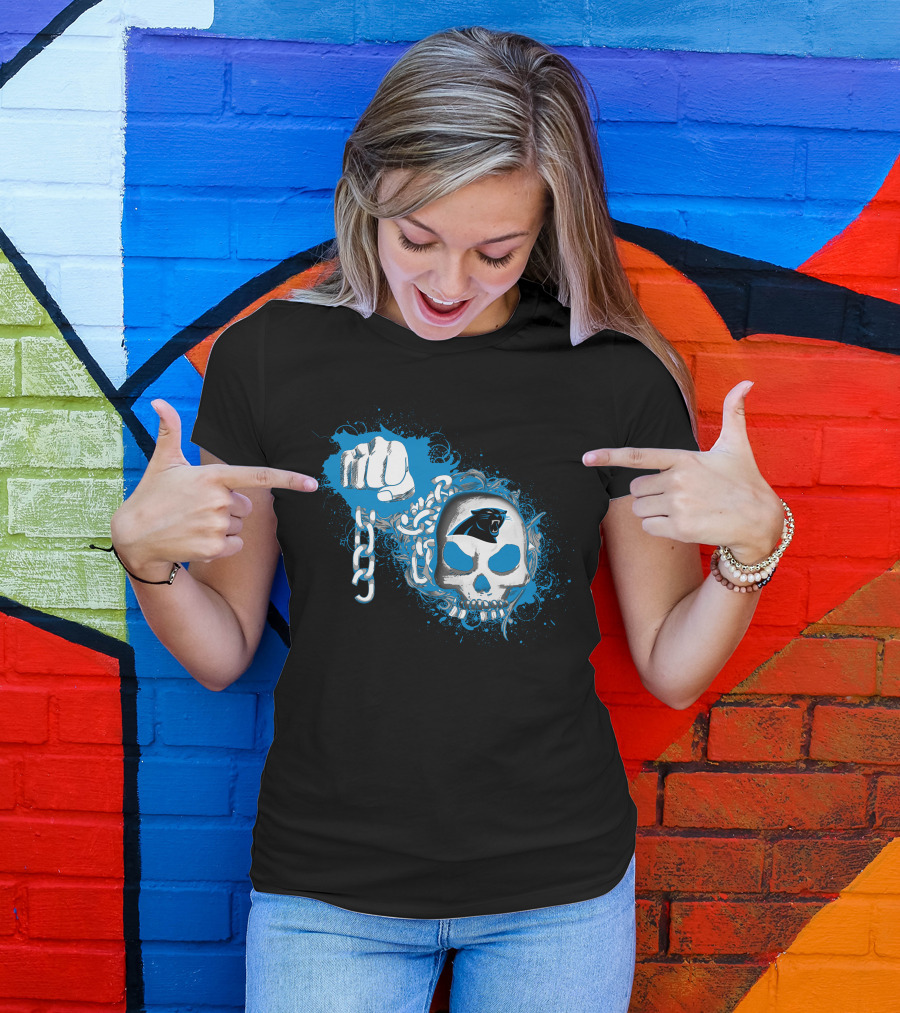 Carolina Panthers Skull And Chains Blue Fist T-Shirt