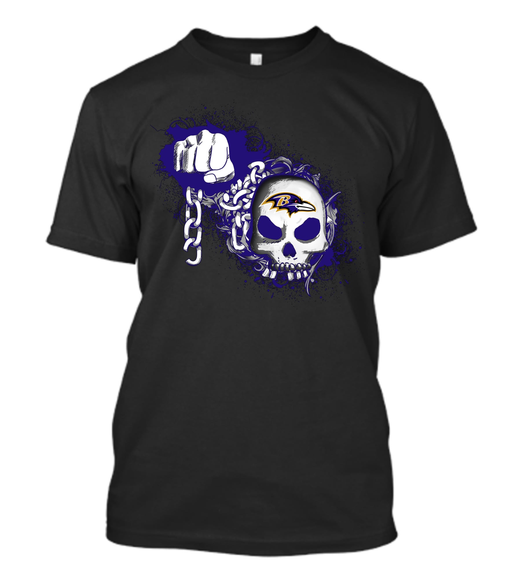 Baltimore Ravens Skull And Fist Md With Chains T-Shirt
