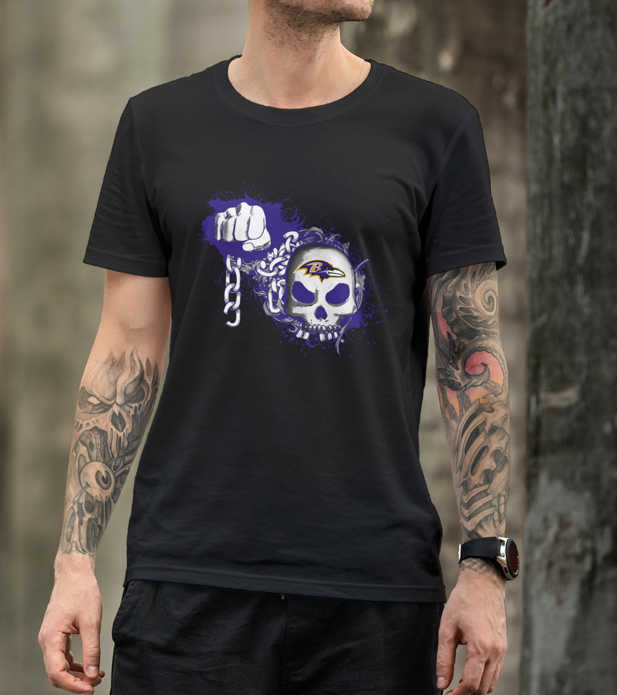 Baltimore Ravens Skull And Fist Md With Chains T-Shirt
