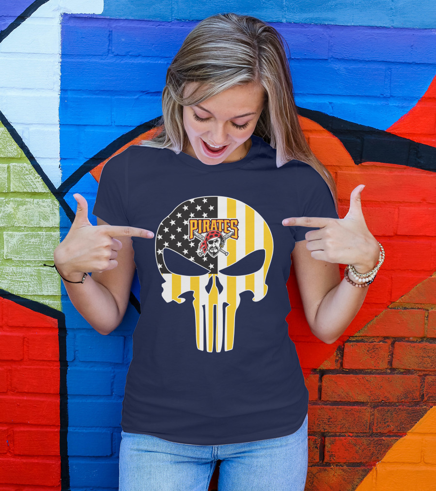 Pittsburgh Pirates Punisher Skull American Flag T-Shirt